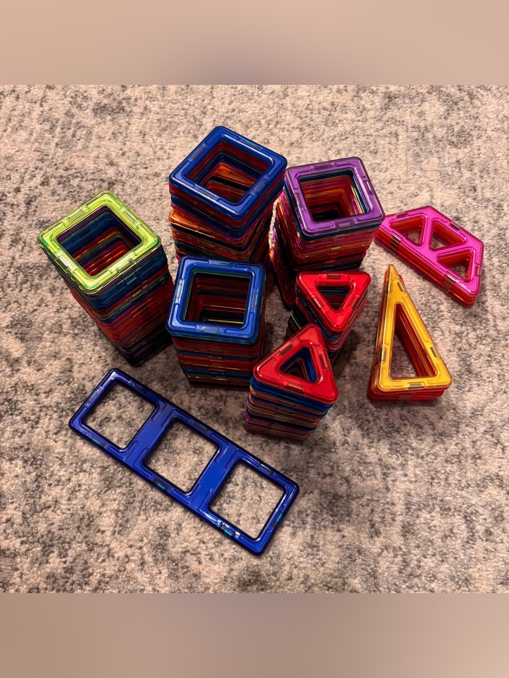 Magenta Magnetic Building Tiles - Blue, Red, Purple, Yellow, Green, Pink